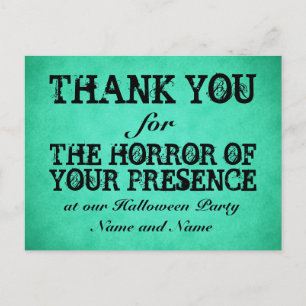Carte Postale Horreur de ta présence. Green Halloween Merci