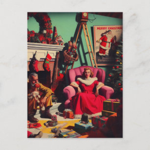 Carte Postale Horreur Éffrayant Noël Retro Portrait de famille