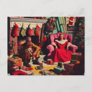 Carte Postale Horreur Éffrayant Noël Retro Portrait de famille