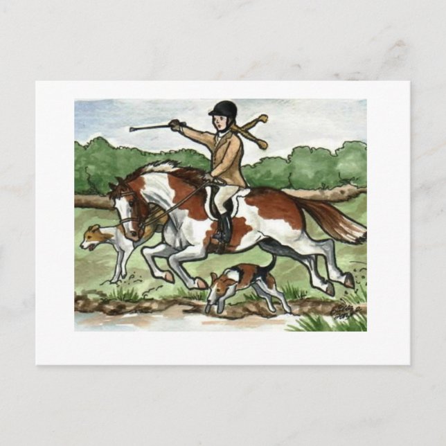 Carte Postale Horse Art Foxhunt girl on Paint Pony (Devant)