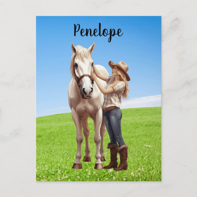 Carte Postale Horse Girl Horseback équitation Meadow Personnalis (Devant)