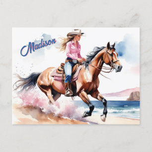 Carte Postale Horseback Cowgirl équitation sur la plage par Ocea