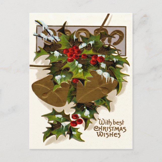 Carte Postale Horseshoe Bell Holly Snow Gold (Devant)