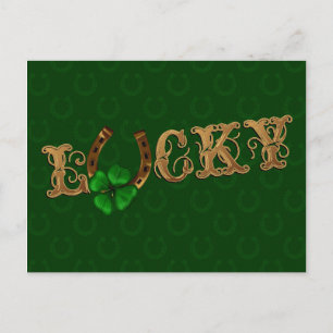 Carte Postale Horseshoe et Clover en or Lucky CUSTOMIZABLE