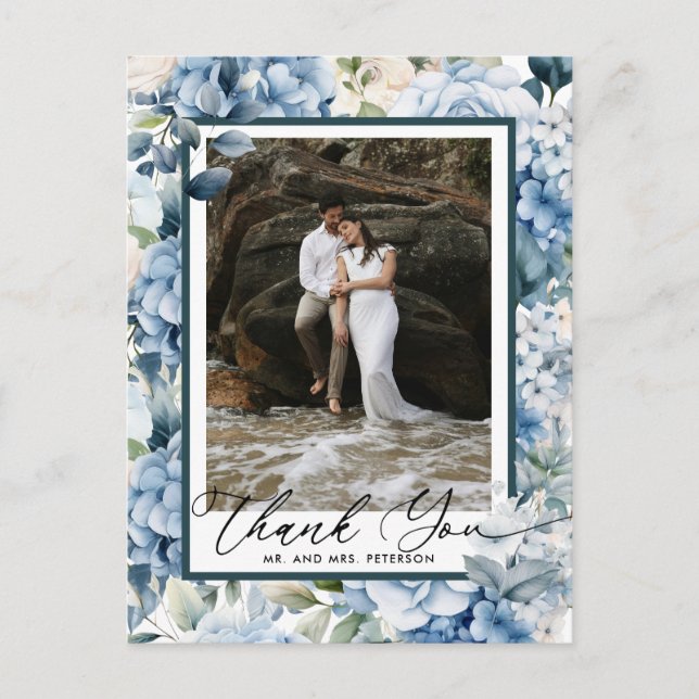 Carte Postale Hortensia Bleu | Remerciement Photo (Devant)