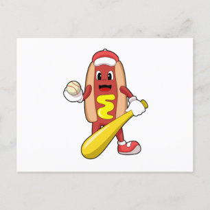 Carte Postale Hot-dog au baseball avec une batte de baseball