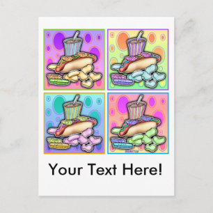 Carte postale - Hot Dog Pop Art avec des frites et