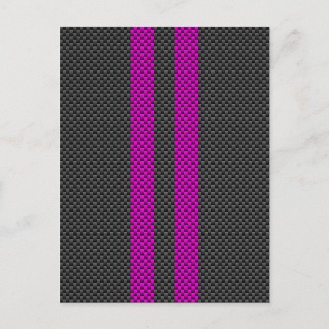 Carte Postale Hot Fuchsia Pink Racing Stripes Carbon Fiber Style (Devant)