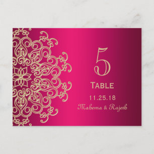 CARTE POSTALE HOT PINK AND GOLD INDIAN WEDDING TABLE NUMBER CARD