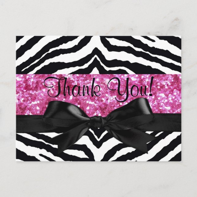 Carte Postale Hot rose étincelle Zebra Girly Girly Note de remer (Devant)
