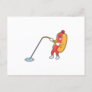 Carte Postale Hotdog à la pêche avec bâtonnet de pêche