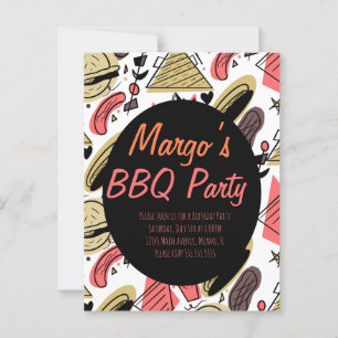 Carte Postale Hotdog Burger Doodle BBQ Motif d'anniversaire