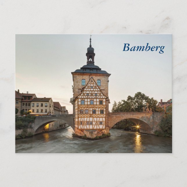 Carte Postale Hôtel de ville ancien de Bamberg et pont Obere (Devant)