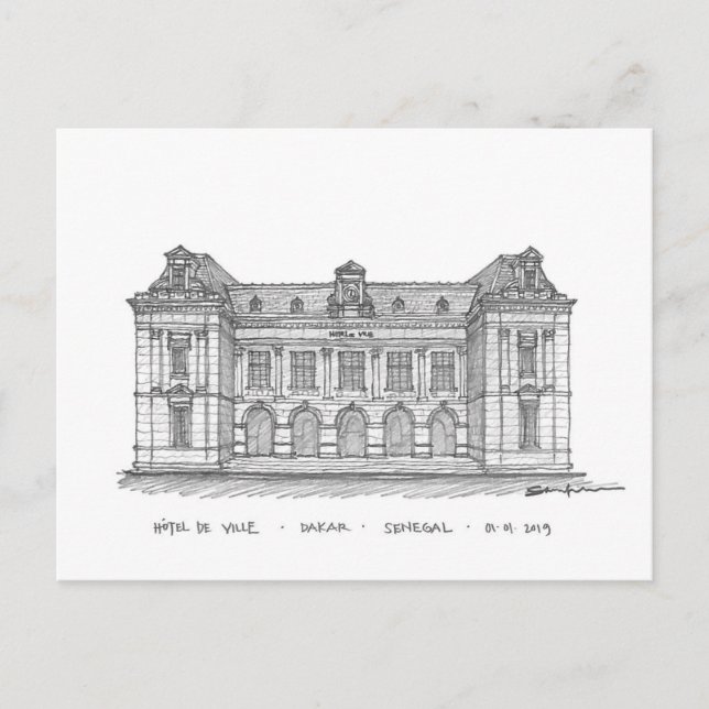 Carte Postale Hôtel de Ville, Dakar, Sénégal (Devant)
