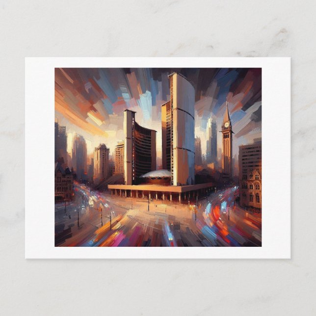 Carte Postale Hôtel de ville de Toronto à la nuit, (Devant)