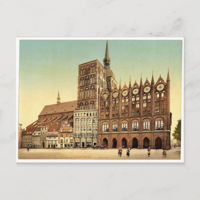 Carte Postale Hôtel de ville et église Saint-Nicolas, Stralsund, (Devant)