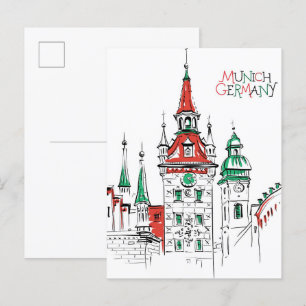 Carte Postale Hôtel de ville Munich Allemagne Illustration Voyag