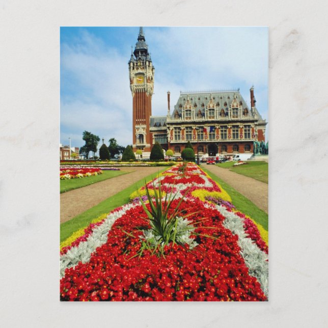 Carte Postale Hôtel de ville rose, Calais, Fleurs de France (Devant)