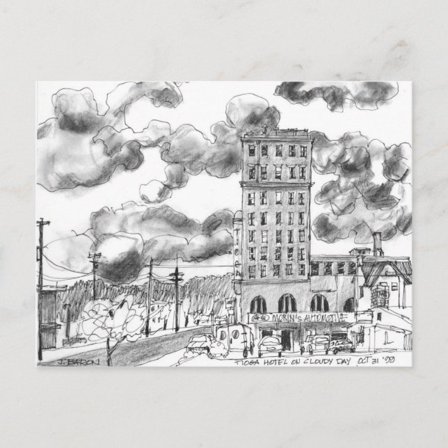 Carte Postale Hôtel Tioga par jour nuageux, Coos Bay, Oregon (Devant)