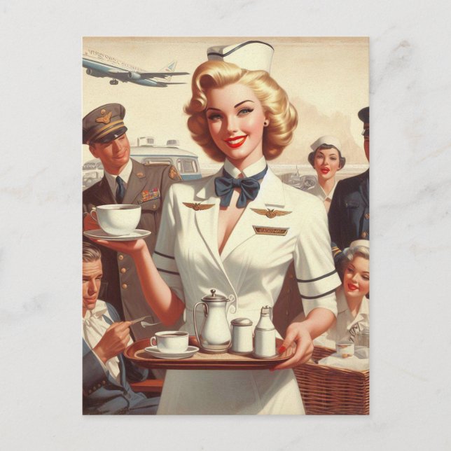 Carte Postale hôtesse de l'air vintage épinglée (Devant)