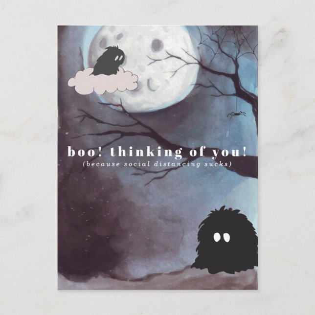 Carte Postale Hou! Je pense à toi | Halloween mignon (Devant)