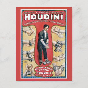 Carte Postale Houdini ~ Artiste d'évasion vintage aux menottes