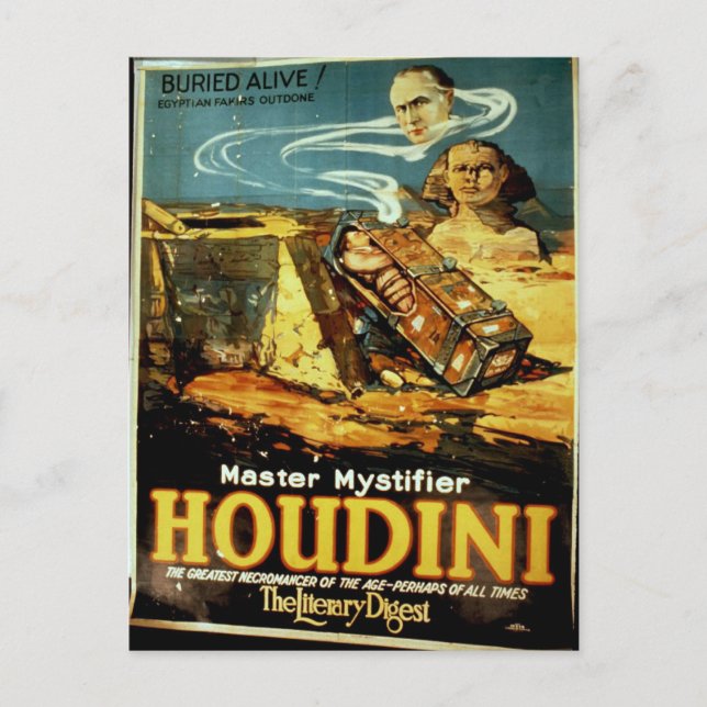Carte Postale Houdini, le "Literary Digest" Théâtre Vintage (Devant)