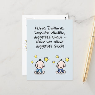 Carte Postale Hourra jumeaux, félicitations, deux garçons,