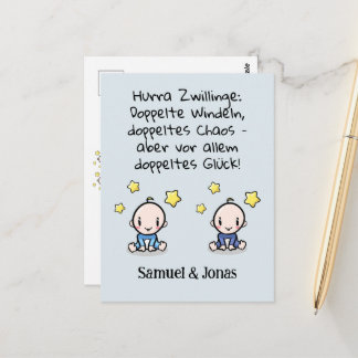 Carte Postale Hourra jumeaux, félicitations pour la naissance, a