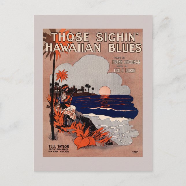 Carte Postale Housse musicale Vintage Hawaii blues 1916 (Devant)