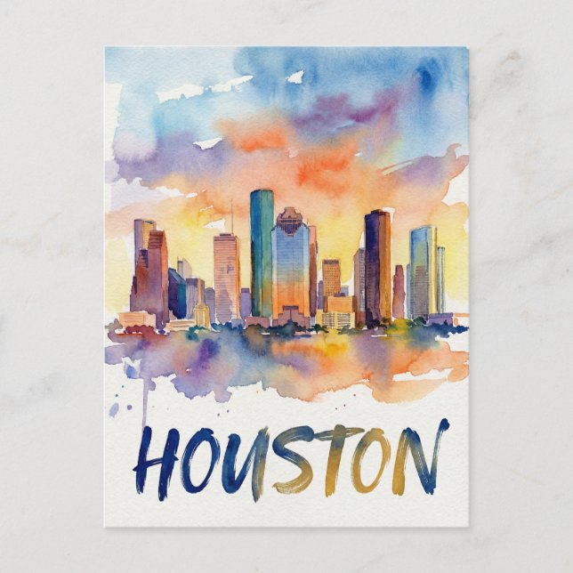 Carte Postale Houston Skyline water color (Devant)
