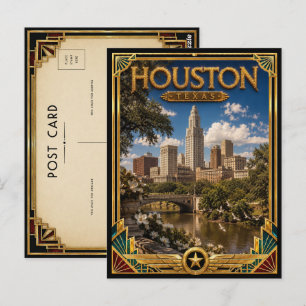 Carte Postale Houston Texas Art Déco Vintage Âge d'Or