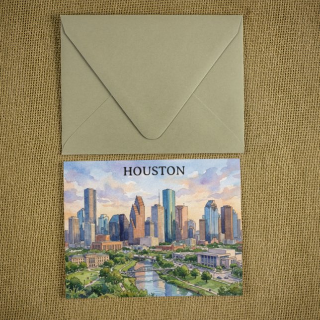 Carte Postale Houston Texas Artwork Aquarelle Rétro (Houston Texas Retro Watercolor Artwork Postcard)