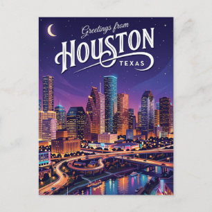 Carte Postale Houston Texas Ciel nocturne Skyline Texas