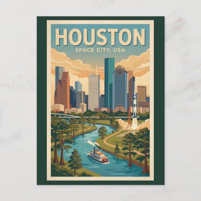Carte Postale Houston Texas Illustration Travel Art Vintage (Devant)
