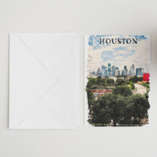 Carte Postale Houston Texas Vintage Retro Travel Aquarelle