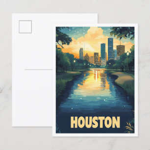 Carte Postale Houston USA Art Vintage Illustration Voyage