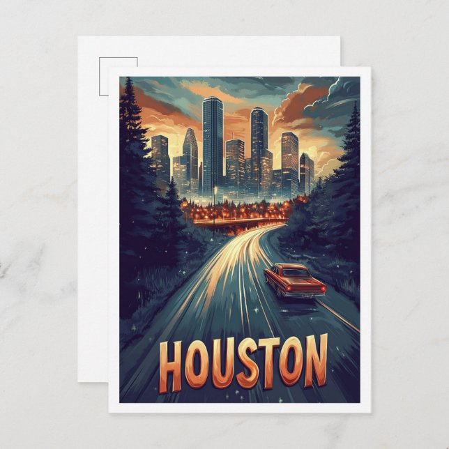 Carte Postale Houston USA Illustration Vintage Voyage (Devant / Derrière)