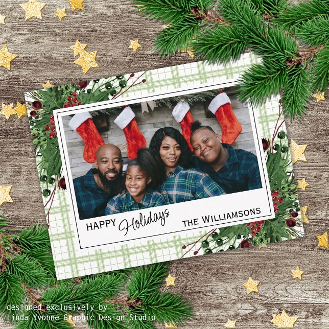 Carte Postale Houx vert classeux Baies rouges Feuillage botaniqu (Créateur téléchargé)