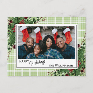 Carte Postale Houx vert élégant Baies rouges Feuillage botanique