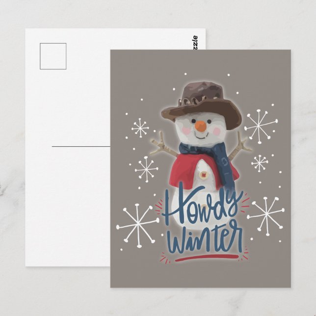 Carte Postale Howdy Winter Cowboy Snowman (Devant / Derrière)