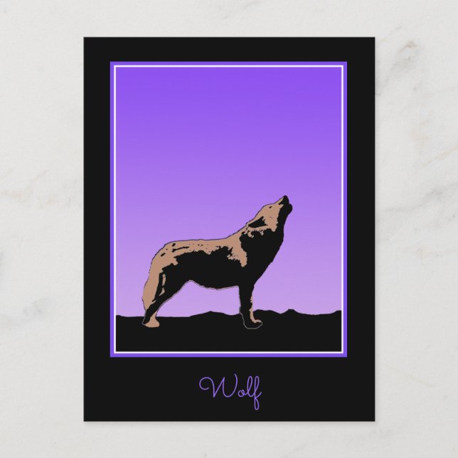Carte Postale Howling Wolf at Sunset - Art faunique original (Devant)