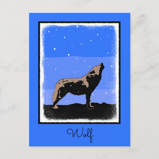 Carte Postale Howling Wolf en hiver - Art faunique original (Devant)