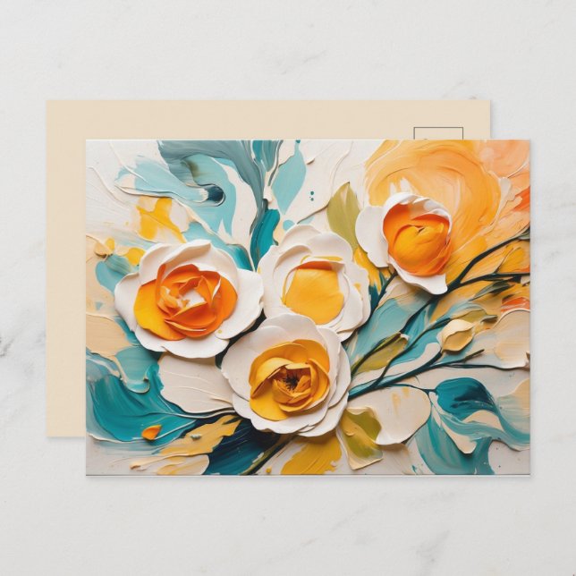 Carte Postale Huile Acrylique aux fleurs de printemps vives (Devant / Derrière)