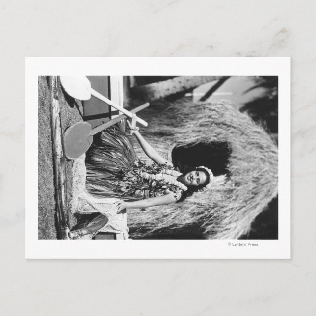 Carte Postale Hula Girl avec Outrigger Canoe Hawaii photo (Devant)