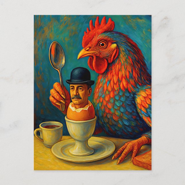 Carte Postale Humain dur à cuire - Jeu de poule au petit-déjeune (Devant)