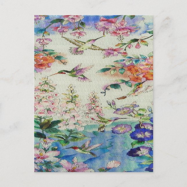 Carte Postale HUMMINGBIRDS et FLEURS (Devant)