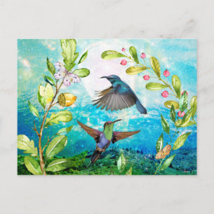 Carte Postale Hummingbirds Pittoresque Aquarelle Nature Art Flor