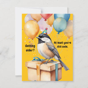 Carte Postale Humour d'anniversaire drôle de mésange avec ballon