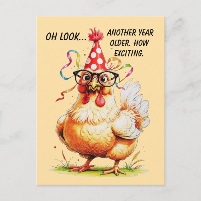 Carte Postale Humour d'anniversaire sarcastique avec poule de ju (Devant)